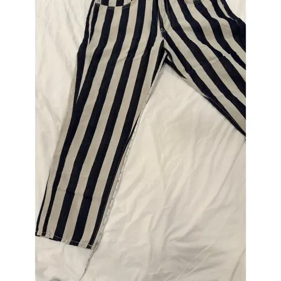 6397 Blue & White Striped Cropped Denim Pants Shorty Women's 28 Italian Nautical - Picture 5 of 15